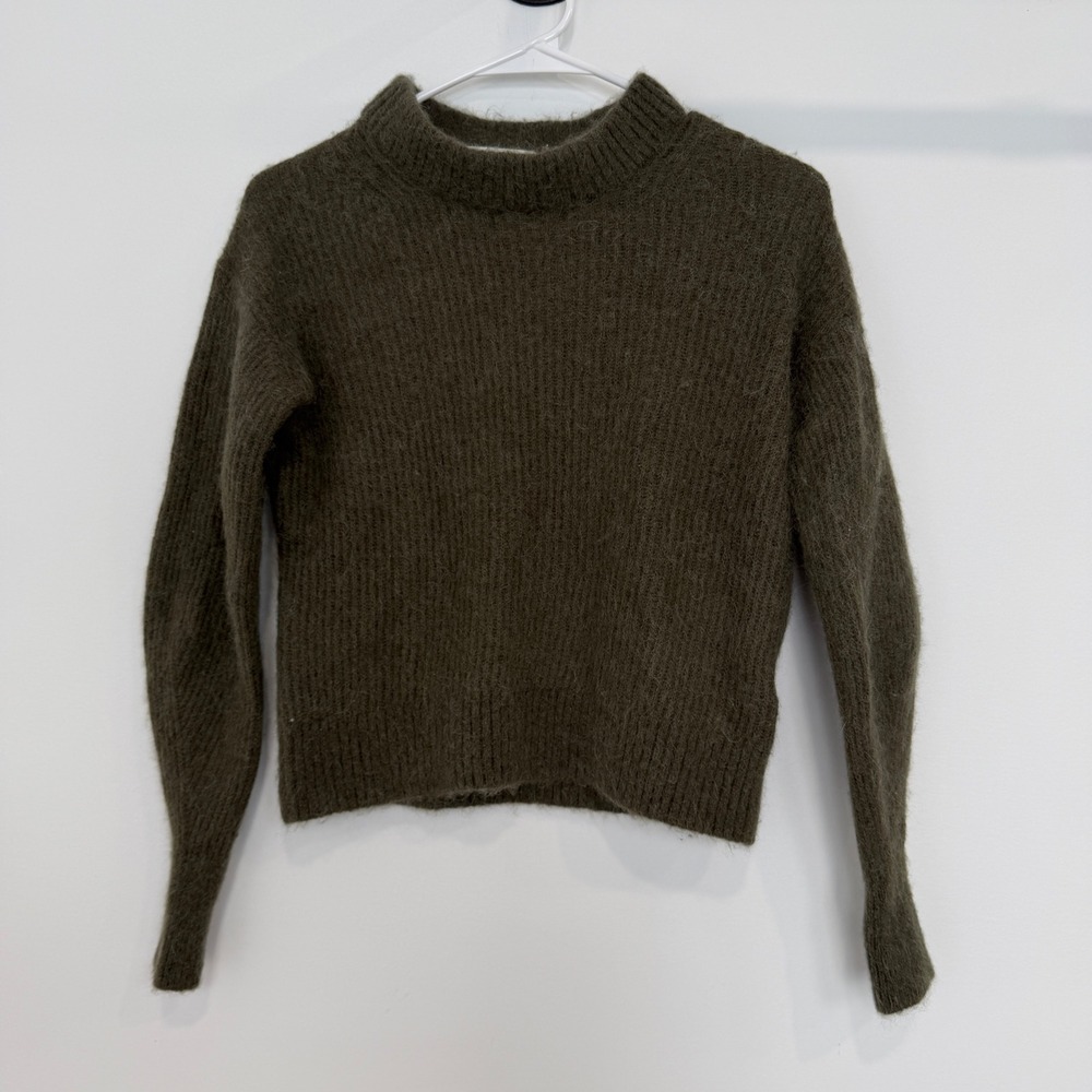 Everlane Alpaca Crew Sweater XS Dark Green Wool Blend Quiet Luxury Old Money